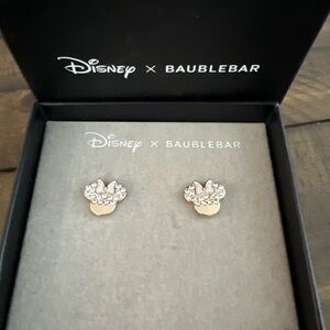 Disney X Baublebar Minnie Mouse Earrings Gold Rhinestone Mouse Ears Bow New